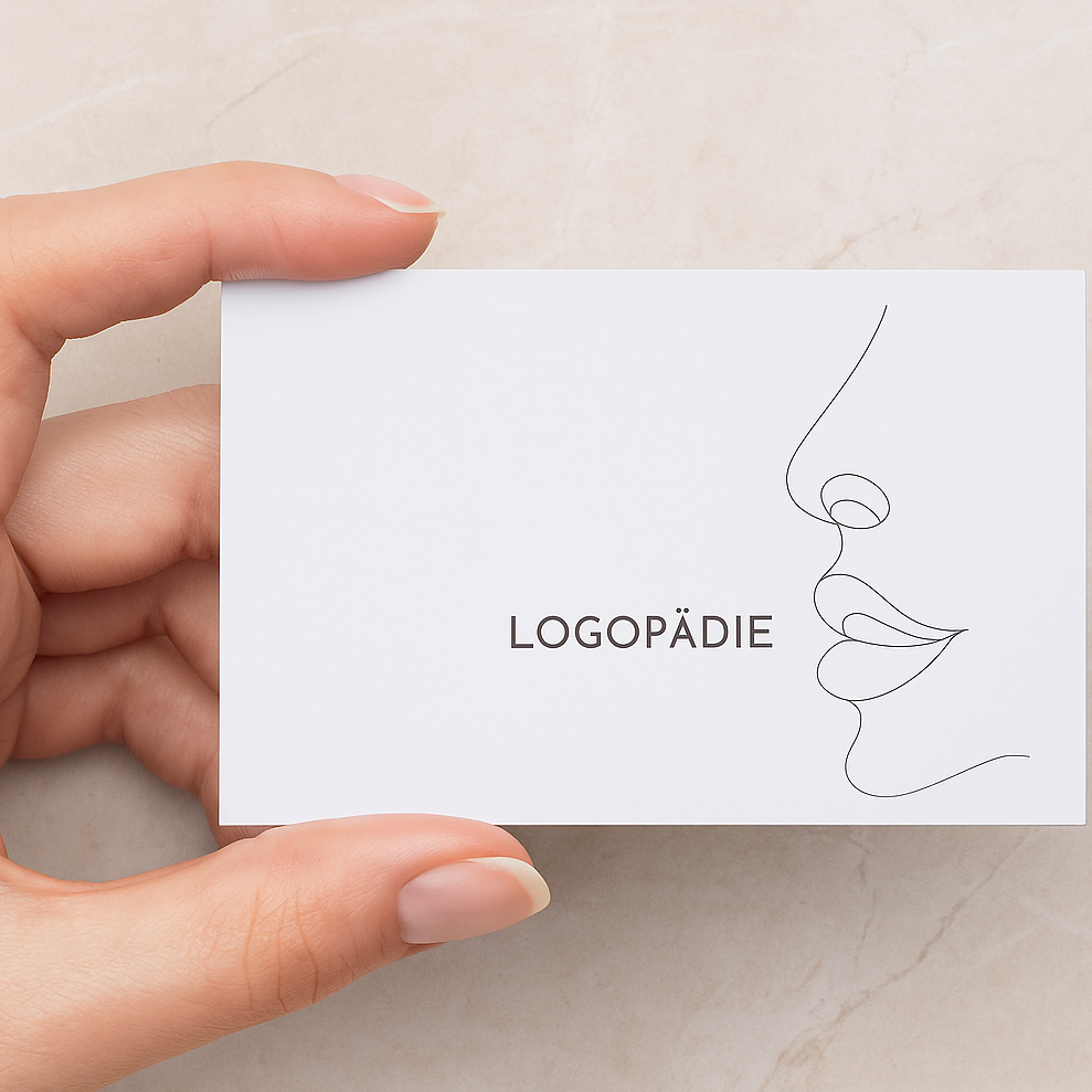 Foto einer Visitenkarte der Praxis Sprachtherapie Scharle.